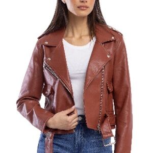 Women's Brown Faux Leather Biker Jacket Size S